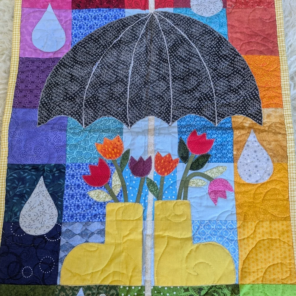 April Showers Wall Quilt Spring Themed Quilted Home Decor